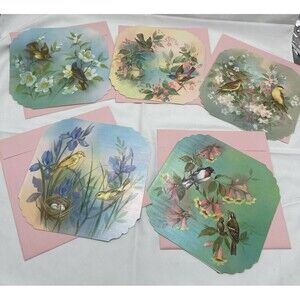 5 VINTAGE QUALITY CREST BEAUTIFUL BIRDS SCENES GREETING CARDS UNUSED ENVLEOPES